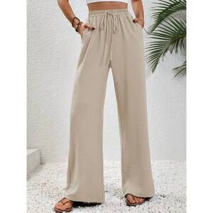 NEW TRENDSI casual drawstring wide leg pants in apricot